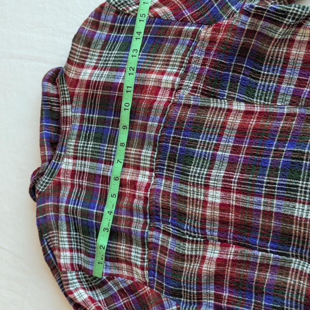 Pilcro Cinched Deep V Plaid Button Down Longsleeve Multicolor Boho Top Size L - Picture 9 of 11
